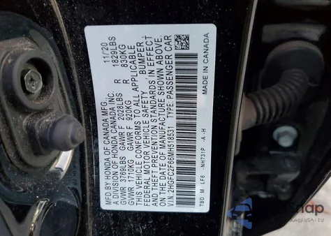 2021 Honda Civic Lx из США, поврежденный, VIN 2HGFC2F66MH518531